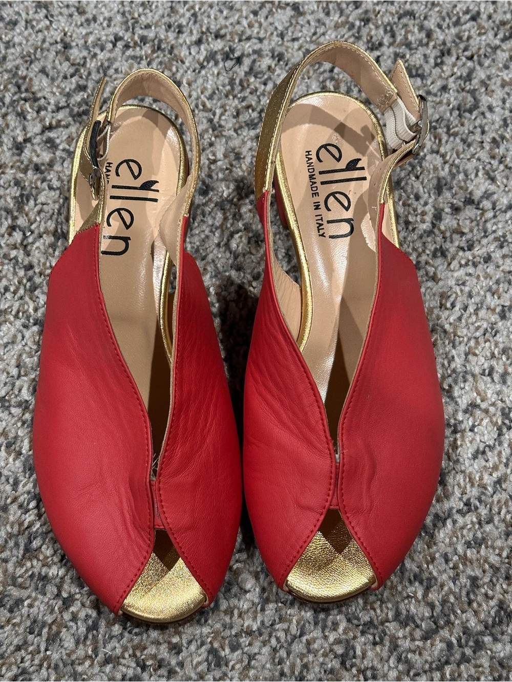 Elle Coral Leather Slingback Sandals with Gold Trim